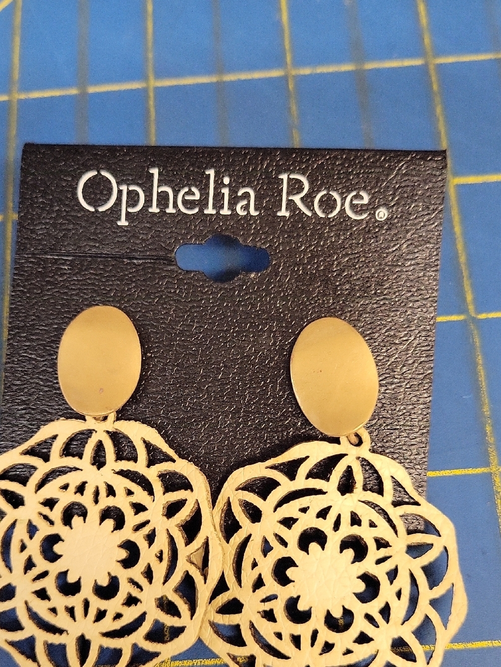 Ophelia Roe Gold Faux Leather Filigree 1.5: Earrings NWT